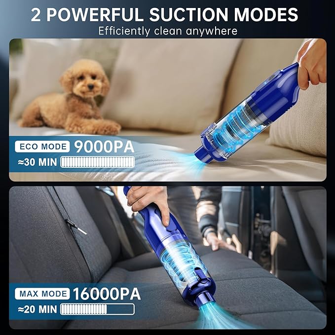 dormzie Handheld Vacuum Cordless, 16000Pa Powerful Suction, Lightweight at 1.3 lbs, Rechargeable Car Vacuum Cleaners for Home Office Car Pets with Brushless Motor, Multiple Accessories