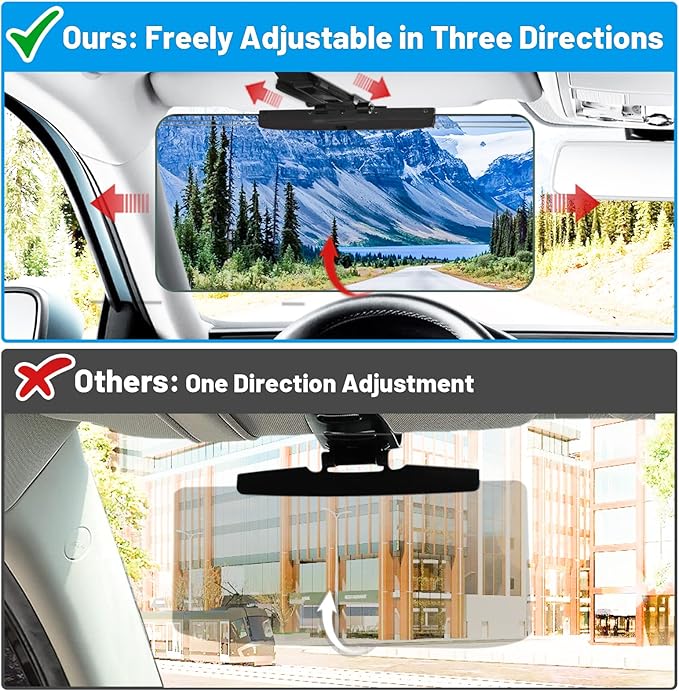 Sun Visor Extender for Cars,3 in 1 Adjustable Polarized Sun Visor Extender,Visor Organizer and Mirror for Car. Polarized Car Sun Visor,Safe Driving Extension for Glare/UV,Clip on, Universal(L)