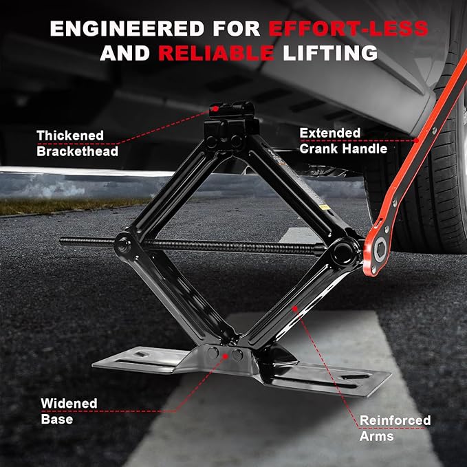 Big RED Car Jack 2Ton/4409 lbs Universal Scissor Jack with Rubber Pad, Portable Tire Changing Kit with Lug Wrench, Emergency Kit for Sedan SUV MPV