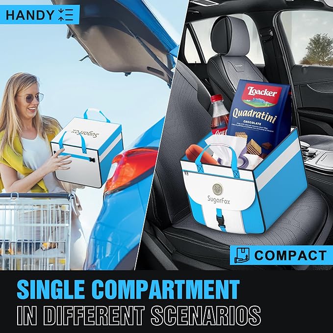 Car Trunk Organizer for SUV - 63L+26L Modular Storage, Heavy-Duty, Foldable Waterproof, Soft & Hard Covers, Non-Slip, Multi-Compartment, Blue M006