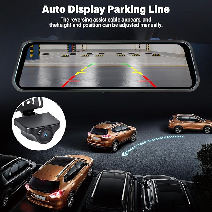 Rear View Mirror Camera, Mirror Dash Cam for Car 1080P Front & Rear Mirror Cameras 9.66 Inch HD IPS Full Touch Screen 64G Card Night Vision Motion Detection Loop Recording 24H Parking Monitor G-Sensor
