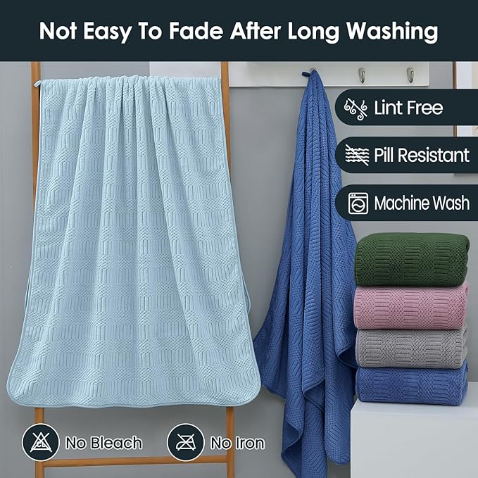 JML Microfiber Bath Towels Set of 4, Large Bathroom Towel for Adult, 30" x 60", Soft, Super Absorbent and Fast Drying, Use for Hair Wrap, Sport, Fitness, Yoga, Diamond Cross Grid Olive-Green