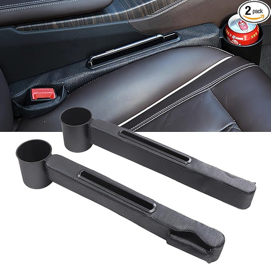 Car Seat Gap Filler 2 Pack,Car Seat Gap Filler Organizer,Car Seat Gap Plug with Storage Slot,3 in 1 Car Seat Gap Filler with Cup Holder,Prevent Small Items from Falling(Black)
