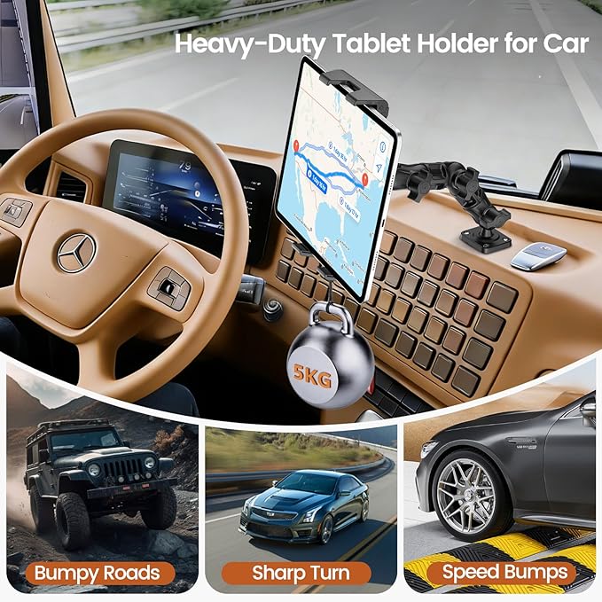 OHLPRO Tablet Mount for Car & Truck Dashboard - 360° Swivel Adjustable Multi-Joint 2 Stage Arm, Universal Heavy Duty Tablet Holder for iPad Pro/Air/Mini, iPhone 5"-13" Devices, Mounting Hardware