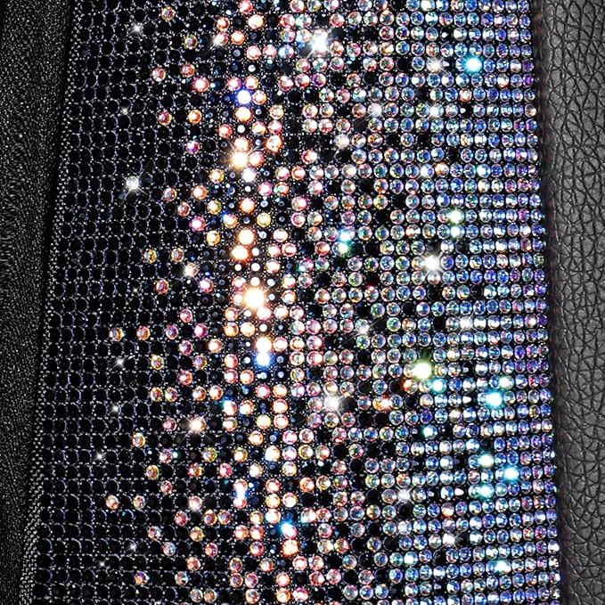 CAR PASS Bling Diamond Leather Car Seat Covers for 2 Front Interior Sets, Waterproof Shining Glitter Sparkly Crystal Universal Armrest Automotive Truck SUV Cute Women Girl, Black Multicolor Rhinestone
