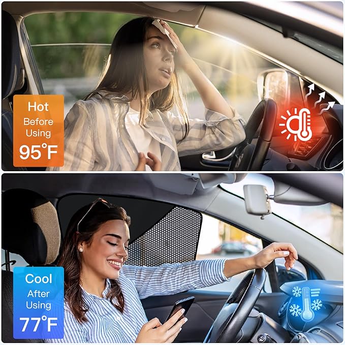 ZATOOTO Car Window Shades Front Window Sun Shade Half Blackout & Half See-Through Car Window Cover for Driver Side Privacy and Visible in One Magnetic Universal for Most Cars for Camp, Travel, Nap