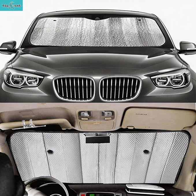 Big Ant Car Windshield Sunshade UV Ray Reflector Auto Window Sun Shade Visor Shield Cover, Keeps Vehicle Cool- Sliver (55" x 27.5")