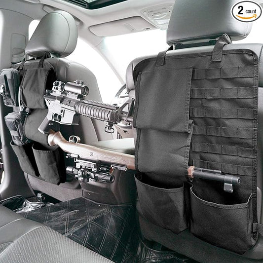 Tactical Car Seat Back Organizer with Molle Panel Vehicle Gun Holder- Seat Back Storage Cover with Gun Rack for Rifle Hunting Universal Fit SUV Truck MPV Pickup (2 Packs)