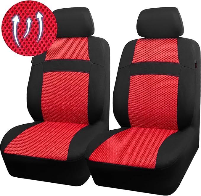 CAR PASS Car Seat Covers Front Seats Only, 3D Air Mesh Car Seat Cover with 5mm Composite Sponge Inside,Airbag Compatible Universal Fit for SUV,Vans,sedans, Trucks, Automotive Interior Covers(Black Red