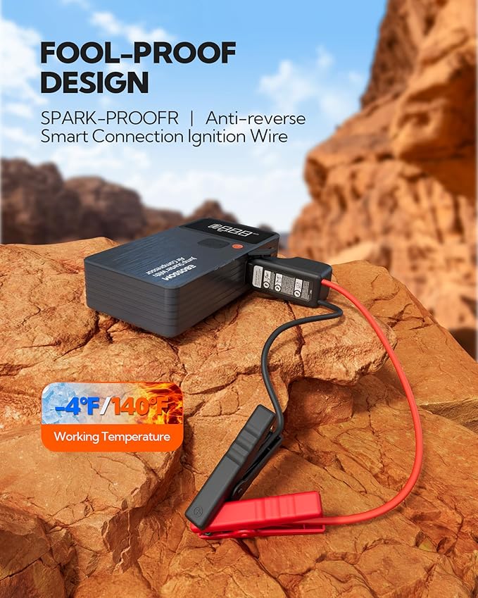 Car Battery Jump Starter with Air Compressor, Battery Jump Box with Tire Inflator,Jump Booster with Smart Jumper Cables,LED Light Emergency Car Kits for Vehicles,Arrancador Ae Batería