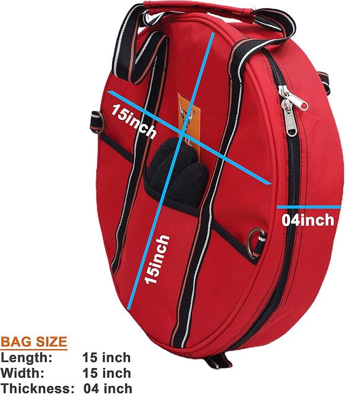BULL TOOLS EV Charging & Jumper Cable Storage Bag, Organizer 6 Pocket Handmade Carry Bag - 15x15x4 Inch Waterproof Ballistic Polyester Round Bag, Cords, Small Tools, For Motor Vehicles - Red
