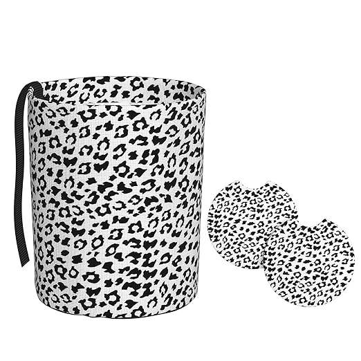 Car Trash Bag Snow Leopard Print Hanging Back of Seat Car Portable Trash Bag Snow Leopard Print Waterproof One-Handed Portable Strap Drawstring Garbage Bags 2 Pieces Car Coasters