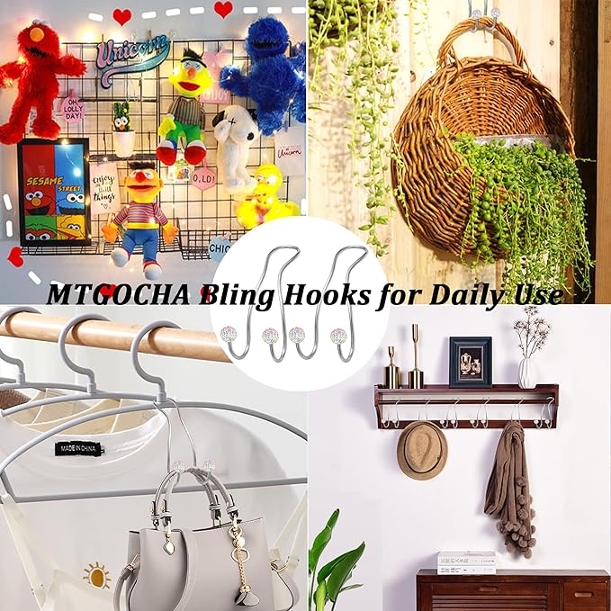 MTGOCHA Bling Purse Hook for Car Headrest, Upgraded Cute Car Seat Hooks for Bag Handbag, Durable Stainless Auto Purse Hanger Holder 2 Pack, Colorful