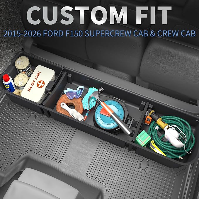 oEdRo Under Seat Storage Fit for 2015-2026 Ford F-150 F150 SuperCrew/Crew Cab, 2017-2026 F-250/F-350/F-450/F-550 Super Duty, Upgraded Rear 2-in-1 Truck Organizer Underseat Storage Box