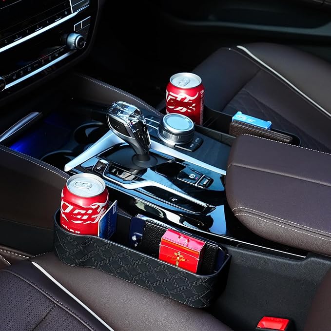 Car Seat Gap Filler Organizer, 2 Pack Leather Car Seat Gap Filler With Car Cup Holder For Gap Filler Console, Car Seat Storage Organizer Between Seats For Cups Phones, Sunglasses, Keys And Cards