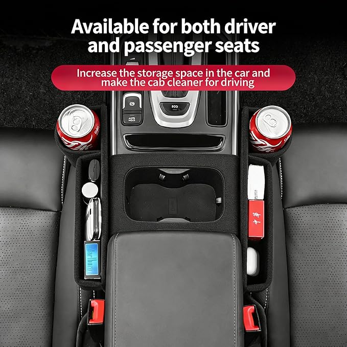 2 Pack Car Seat Gap Filler Black for Car SUV Truck Multi-Purpose Essentials Organizer - Car Seat Gap Filler Organizer with Cup Holder