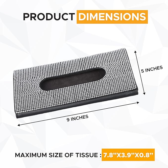 EcoNour Bling Car Crystal Glitter Paper Towel Holder | PU Leather Case | Mask & Tissue Dispenser| Bling Accessories for Women | Sun Visor Organizer with Tissue Holder
