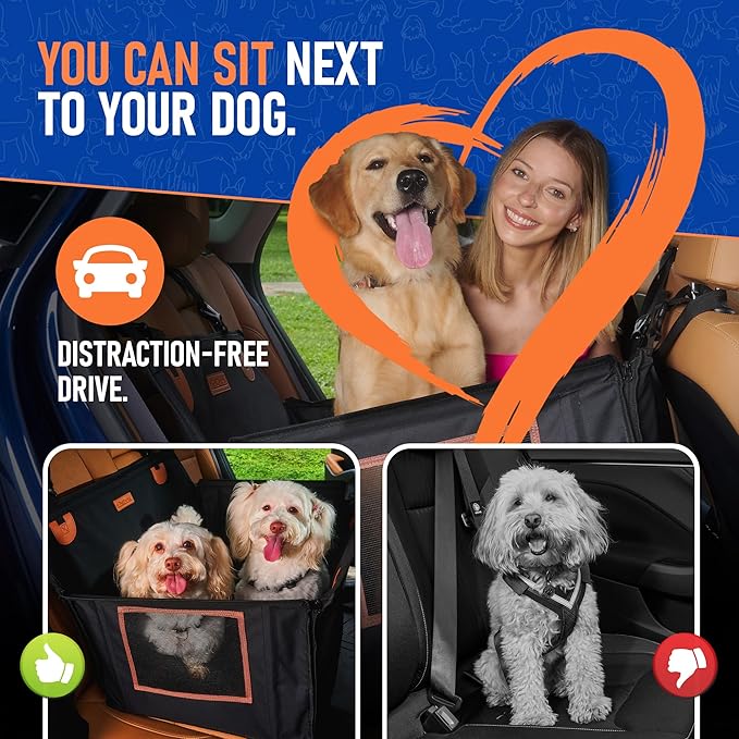 Large Dog Car Seat for Medium Sized Dog or 2 Small Dogs. Waterproof, Mesh Sides with Supporting Rods, Dual Seat Belt, Enclosed, Foldable & Hard Bottom Pet Car Seat. Pet Travel Bed 29.5"X19.7"X19.7"