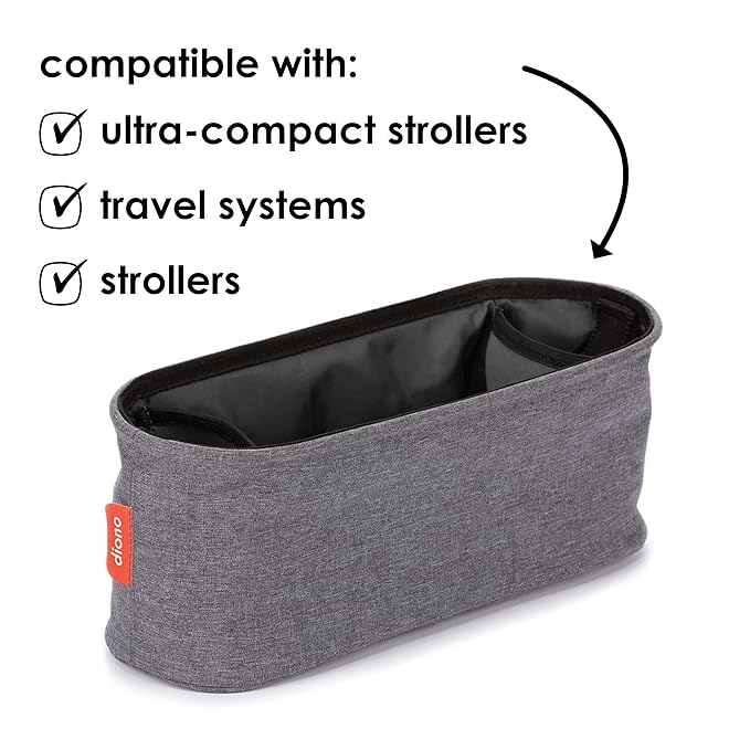 Diono Buggy Buddy Universal Stroller Organizer with Cup Holders, Secure Attachment, Zippered Pockets, Safe & Secure, Gray