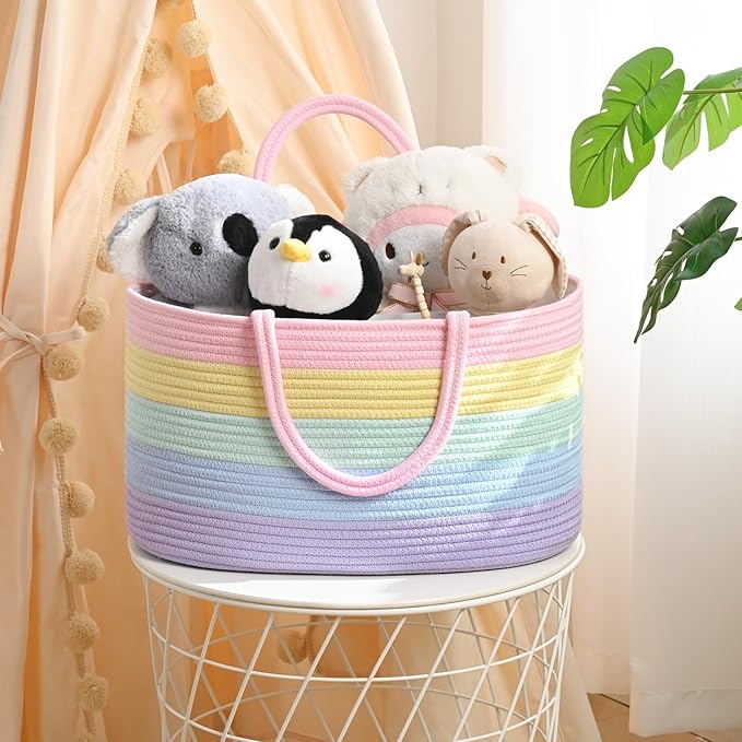 19L Baby Diaper Caddy Organizer, 16.8"x9.8"x9" Cotton Rope Diaper Basket, Changing Table Storage Caddy With Removable Divider, Baby Basket for Nursery, Car, Diapers, Baby Shower Gifts for Newborn