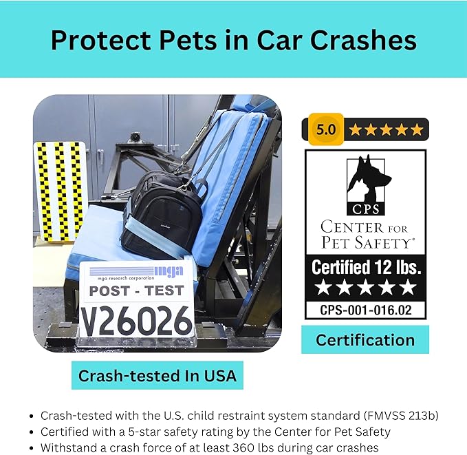Crash-Tested & Airline Approved Pet Carrier (Test with FMVSS 213b - 5 Star Safety Rated by CPS) | 3-in-1 TSA Dog Carrier Airline Approved - Lab Tested Cat Car Seat - Expandable Cat Bag |