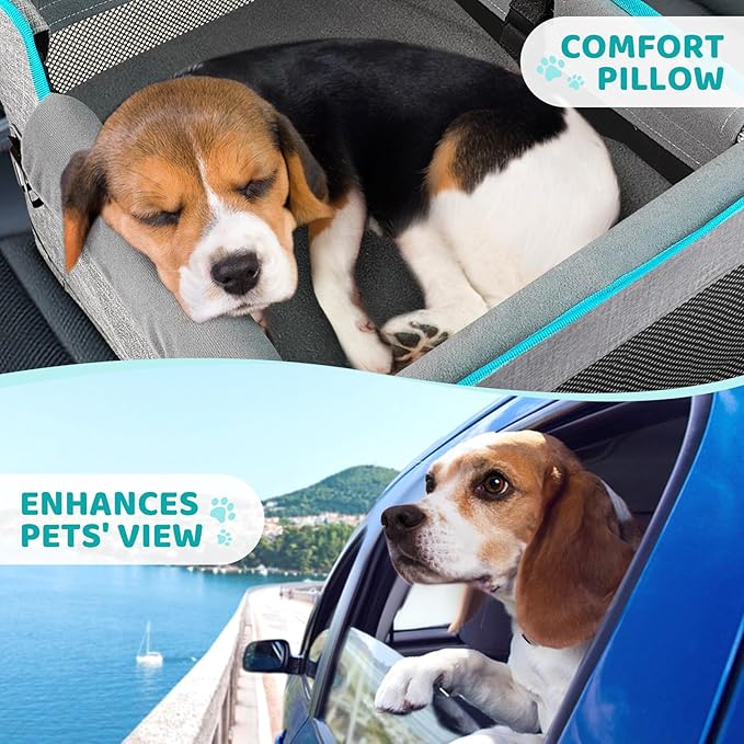 GENORTH Dog Car Seats for Small Dogs, Pet Booster Seat Under 20 lbs, Puppy Car Seat with Folded Metal Frame and Raised Cushion, Enhanced Version