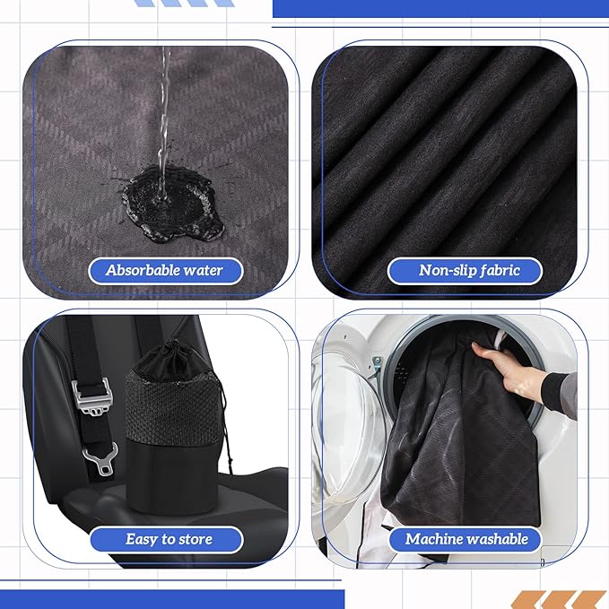 Hahafelt 2 Pack Car Seat Towel Covers with Storage Bag 63 x 32 Inch Athletic Running Towel Seat Sweat Washable Non Slip Cover Gift for Car Outdoor Sport Activities (Black Plaid)