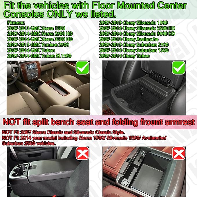 HGWEI Center Console Organizer Compatible with 2007-2014 Chevy Silverado GMC Sierra Avalanche Tahoe Suburban Yukon Yukon XL Accessories, Floor Mounted Center Console ONLY,Red Trim