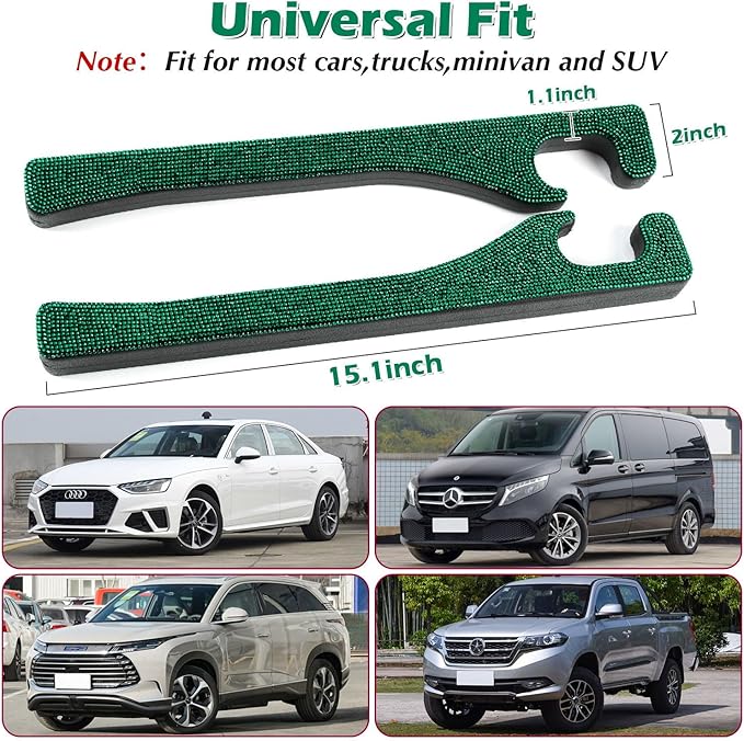 Briwill Green Car Seat Gap Filler, Set of 2 Handmade Crystal Rhinestone Diamond Car Gap Filler Green Bling Car Accessories for Women(Dark Green)