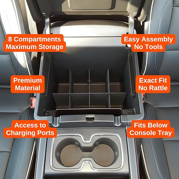 Vehicle OCD Center Console Divider & Tray Organizer for Chevy Silverado 1500 / GMC Sierra 1500 (2014-2018) & 2500/3500 HD (2015-2019) (Full Console w/Bucket Seats ONLY) - Made in USA - SLX505