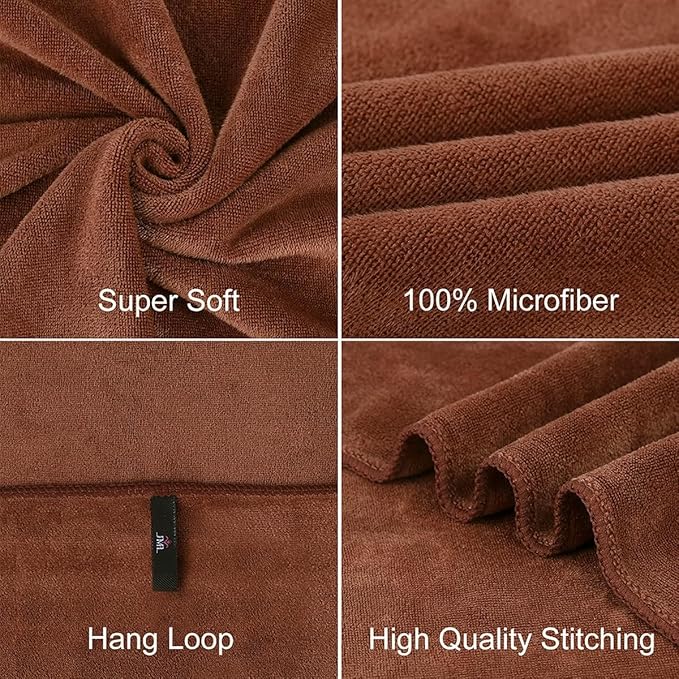 JML Microfiber Bath Towels, Bath Towel Set for Adult Men Women, 6 Pack,30" x 60", Oversized, Soft, Super Absorbent and Fast Drying for Bathroom,Sport, Fitness, Yoga (Brown)