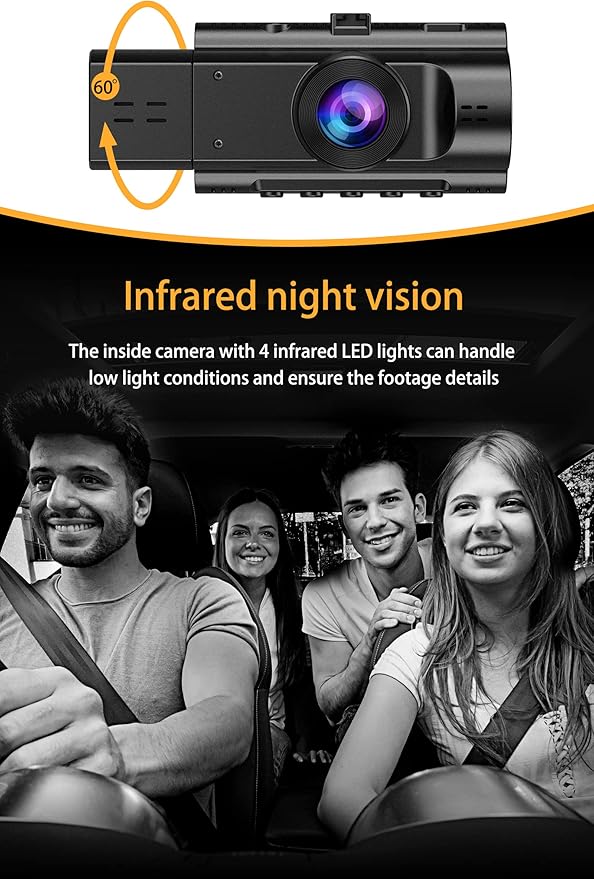 Dual Dash Cam Front and Inside FHD 1080P Dash Camera for Cars Dashcams for Cars with Infrared Night Vision, Car Camera Driving Recorder 24H Park Monitor Motion Detection G-Sensor for Taxi Uber