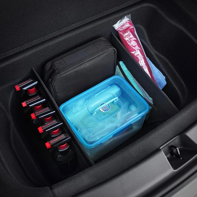 KMMOTORS Sub Trunk Divider of under-floor Compatible for Model Y, Model 3 (2017-2023) – Hidden Trunk Organizer – Dividers with Mesh Pockets for Storage Separation (Set of 2)