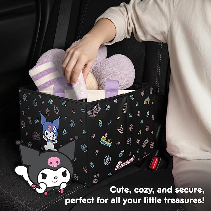 Sanrio Kuromi Car Trunk Organizer and Storage Bin - Collapsible Simple Compartment Convenient Heavy Duty, Fold Up for Easy Storage Box, Automotive Seat Cargo for Groceries Tools - 12.5L x 12.5W x 9H