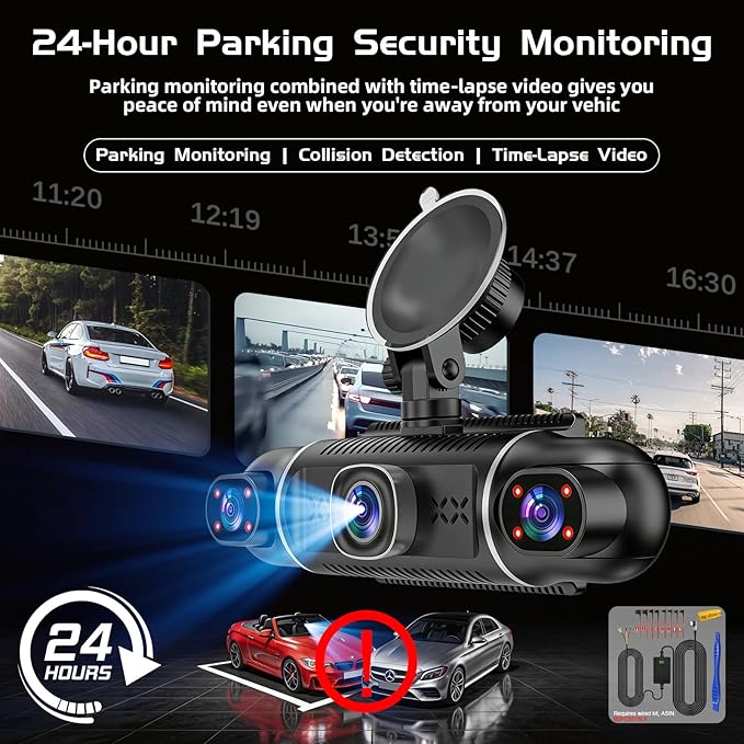 5 Channel 360° Dash Cam for Cars, 2160P/1080P UHD, Super Night Vision with IR LEDs, Built-in 5G WiFi, G-Sensor, 24H Parking Monitoring, 64GB TF Card Included, 3" Screen