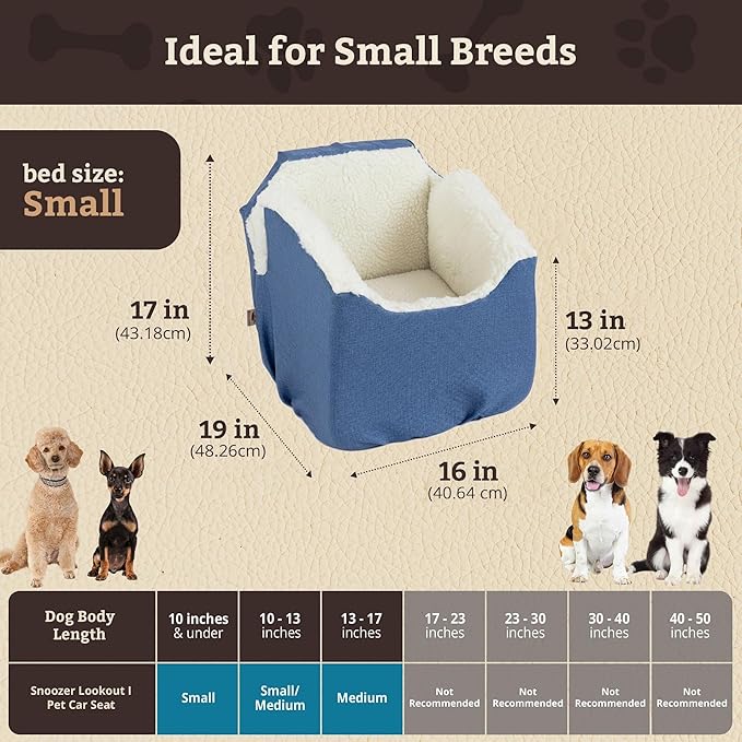Snoozer Dog Car Seat: Lookout I Dog Booster Car Seat for Pets up to 18lbs, Helps Alleviate Travel Sickness & Fear for Dogs, Removable Washable Cover – Denim Diamond, Size Small