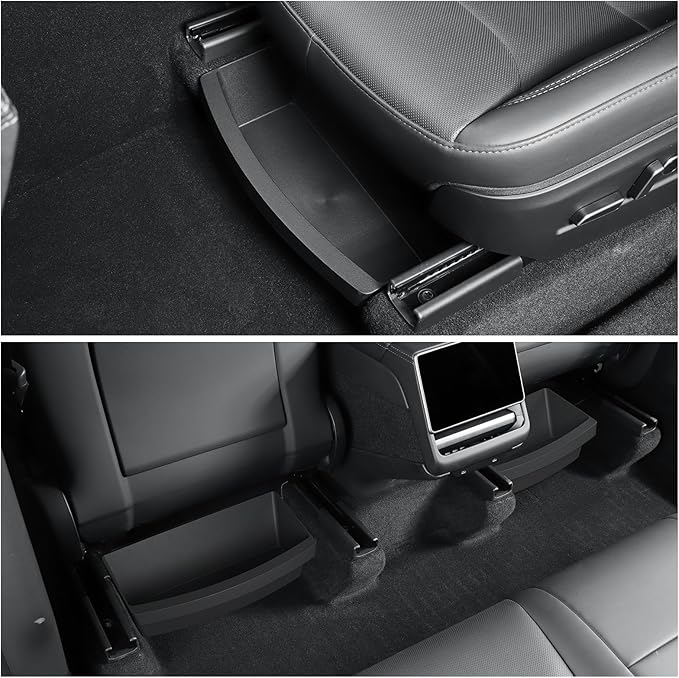 LUCKEASY 2PCS UnderSeat Storage Organizers for Tesla Model Y Juniper 2025 2026 1st Row Under Seat Storage Box Driver & Passenger Organizers for Model Y Juniper Accessories TPE Black