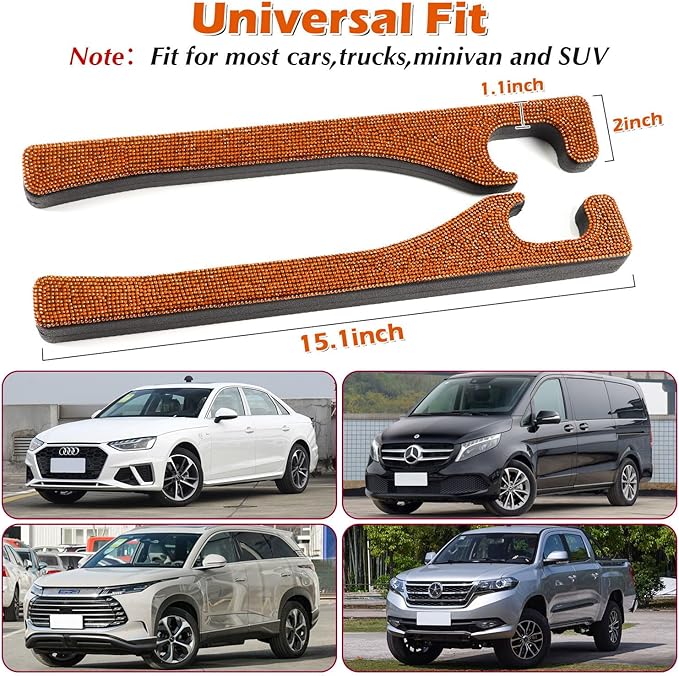 Briwill Orange Car Seat Gap Filler, Set of 2 Handmade Crystal Rhinestone Diamond Orange Gap Filler for Car SUV Truck Orange Glitter Car Accessories(Orange)