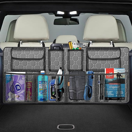 Car Trunk Organizer, Super Capacity Backseat Car Organizer for SUV/Truck/MPV(42"*18"), Hanging Car Storage Organizer with 8 Pocekts, Car Accessories for Women and Men- Grey