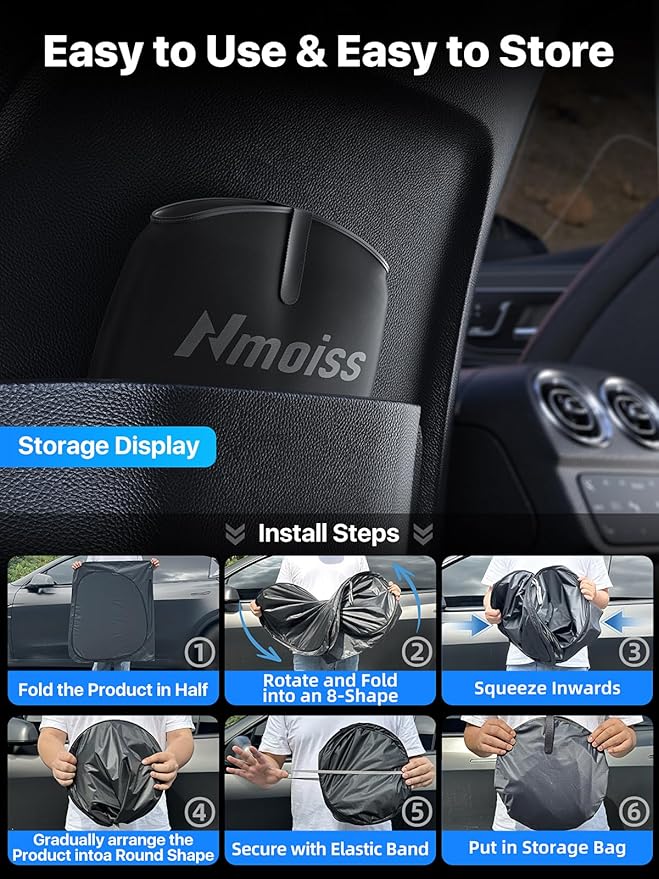 2026 Upgraded Nmoiss Car Windshield Sun Shade [Dot Matrix Reflective Coating] Extended Edge No Light Leakage Design Cooling Protect Car Interior from UV Damage Small