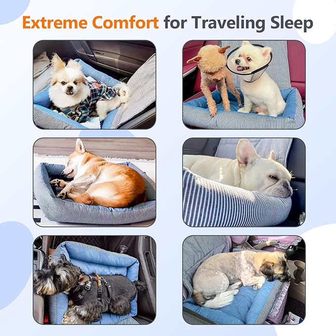Dog Car Seats for Small Dogs, Detachable Soft Cotton Cushion, Comfort Pet Travel Dog Bed, Puppy Car Seat with Adjustable Secure Straps, Under 25lbs, Blue