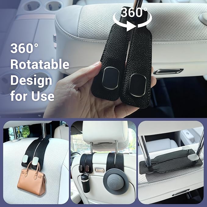 2 Pack Purse Hook for Car Headrest, Car Seat Back Storage Hook for Purses and Bags, Car Back Seat Headrest Purse Holder, Hanger Storage Organizer (Black)