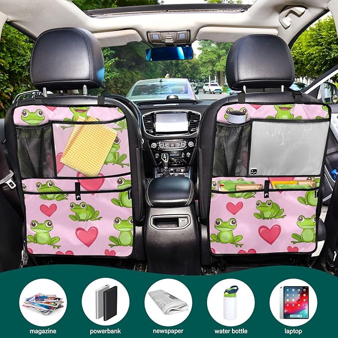 Pink Frog and Love01 2 Pack Backseat Car Organizer with Storage Pockets Seat Back Organizers for Kids Kick Mats Backseat Protector Automotive
