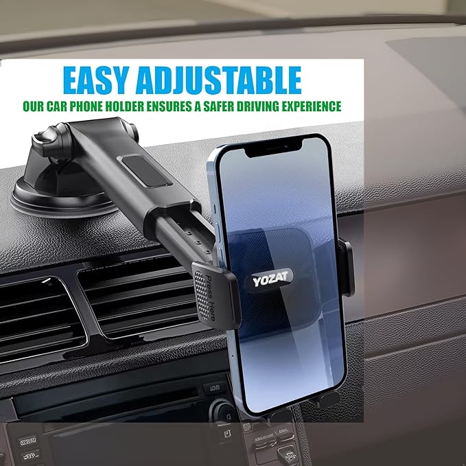 [2026 Upgraded Military-Grade Car Phone Holder Mount — Ultra-Stable Clamp Grip, 3-in-1 Dashboard/Windshield/Air Vent, One-Button Release — Heavy Duty Universal for iPhone & All Smartphones