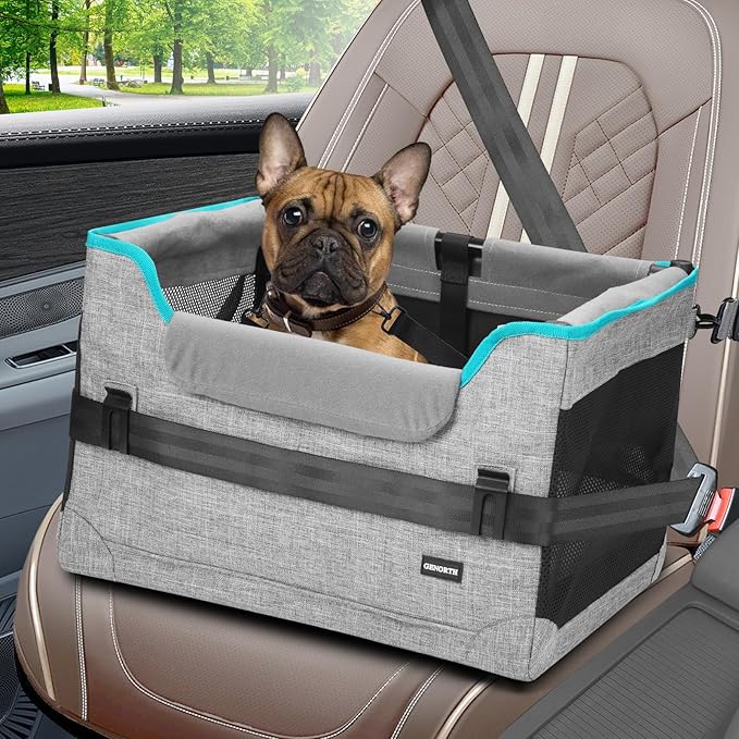 GENORTH Dog Car Seats for Small Dogs, Pet Booster Seat Under 20 lbs, Puppy Car Seat with Folded Metal Frame and Raised Cushion, Enhanced Version