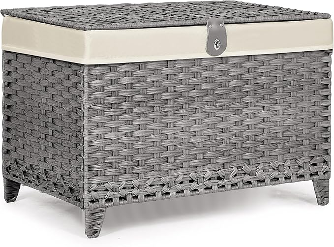Honjourai Wicker Storage Basket with Lid,Rattan Shelf Basket with Removable Liner Bag,200L Storage Bin,Storage Trunk with Heightened Feet,Storage Container for Wardrobe,Home Organizer