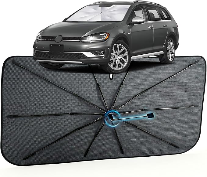 Car Windshield Sun Shade for Volkswagen Golf Alltrack 2017-2020 –[Reflective Coated Fabric] Sunshade Umbrella for Front Window, Car Shades Sun Visor Keep Car Cool and Protects Interior, 1:1 Exact Fit