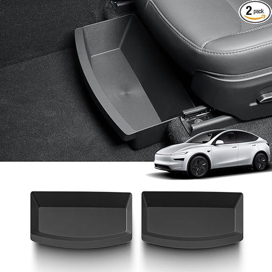 LUCKEASY 2PCS UnderSeat Storage Organizers for Tesla Model Y Juniper 2025 2026 1st Row Under Seat Storage Box Driver & Passenger Organizers for Model Y Juniper Accessories TPE Black