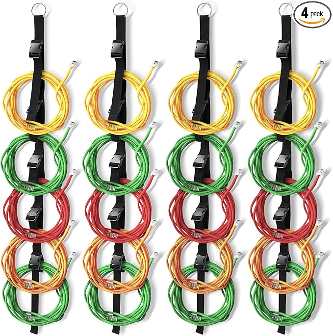4 Pcs Extension Cord Organizers and Storage Garage Extension Cord Holder with 5 Slots Organizer Black Cord Organizer Straps for Vertical Space Cable Hose Rope String Lights