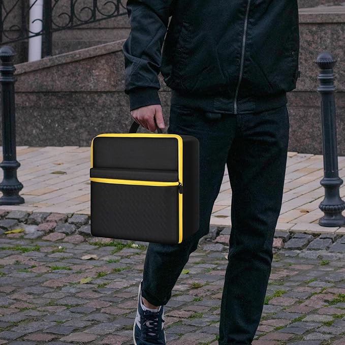 Car Jumper Starter Storage Bag Compatible with DEWALT DXAEJ14 Digital Portable Power Station Air Compressor, Carrying Case Holder Container (Black with Yellow Inner Case Only)